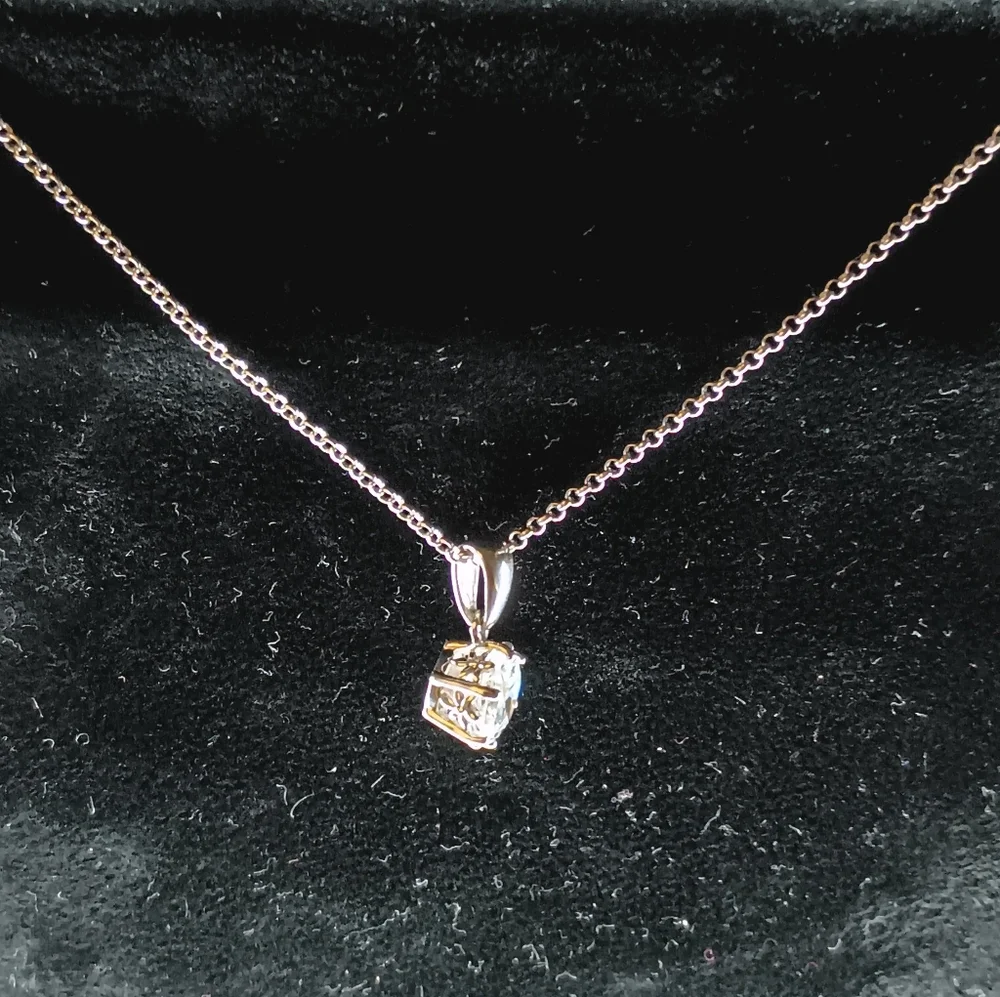 Rhodium Plated/Sterling Silver Round Diamond Simulant Pendant - Picture 3 of 6